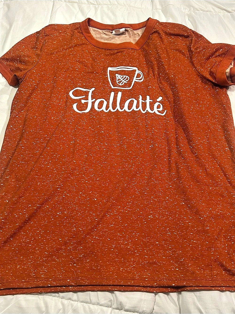 LuLaRoe 3XL Fallatte Coffee Graphic Ringer Tee Rust Orange